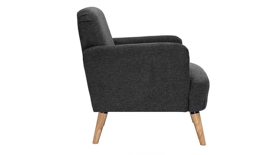 Canap & Fauteuil Miliboo Fauteuil Design | Fauteuil Scandinave En Tissu Effet Velours Textur Gris Fonc Et Bois Clair Isko