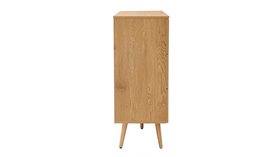 Rangement Miliboo | Commode En Bois Clair, Cannage En Rotin Et M Tal Noir 3 Tiroirs L100 Cm Manille