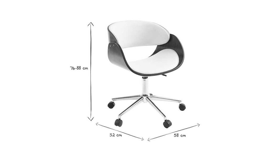 Chaise & Tabouret Miliboo | Chaise De Bureau Roulettes Design Blanc, Bois Fonc Noyer Et Acier Chrom Bent