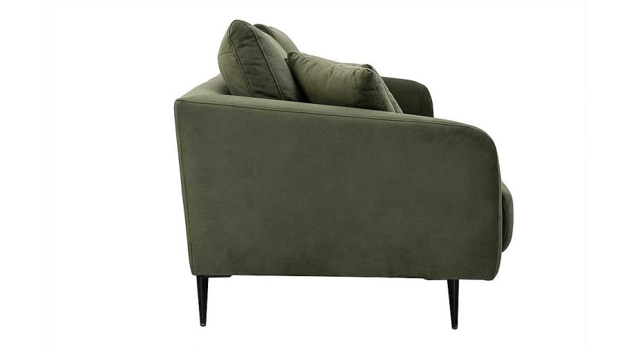 Canap & Fauteuil Miliboo Canap Design | Canap Design 3 Places En Tissu Effet Velours Kaki Et M Tal Noir Jerry