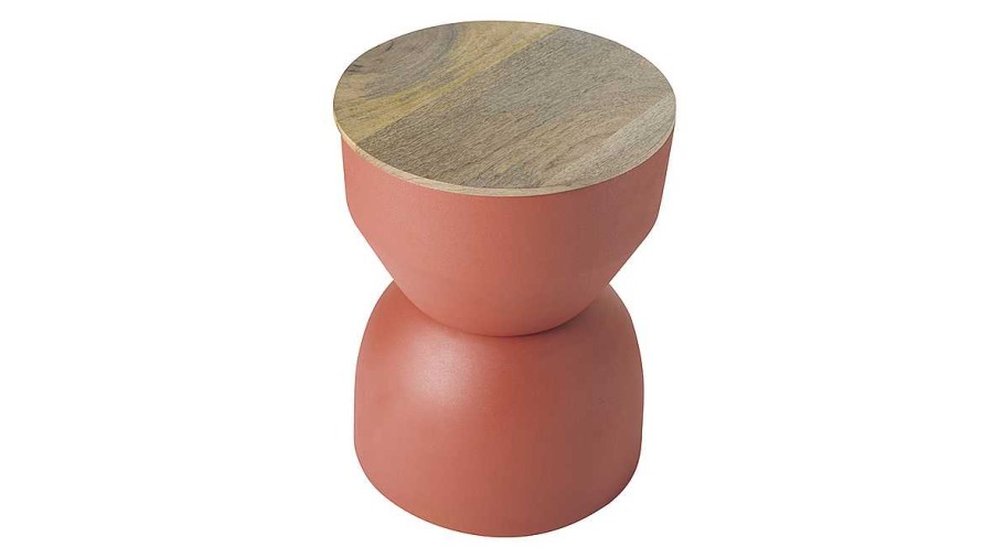 Table Miliboo | Table D'Appoint Ronde Design Avec Rangement En M Tal Terre Brul E Et Bois Manguier Massif D30 Cm Yoyo