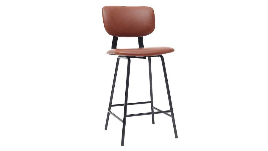 Chaise & Tabouret Miliboo Tabouret De Bar | Tabourets De Bar Vintage Marron Clair Avec Pieds M Tal 65 Cm (Lot De 2) Lab