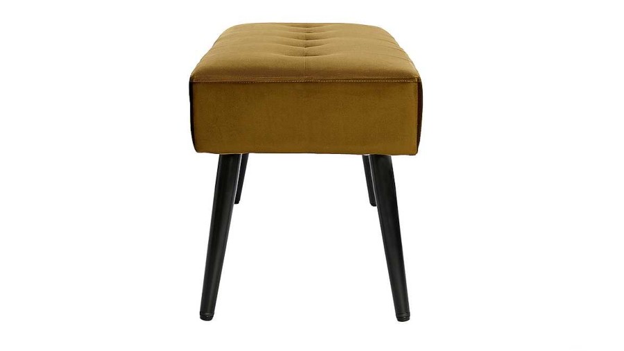 Rangement Miliboo | Banc Design Capitonn En Tissu Velours Bronze Et M Tal Noir L95 Cm Guesta