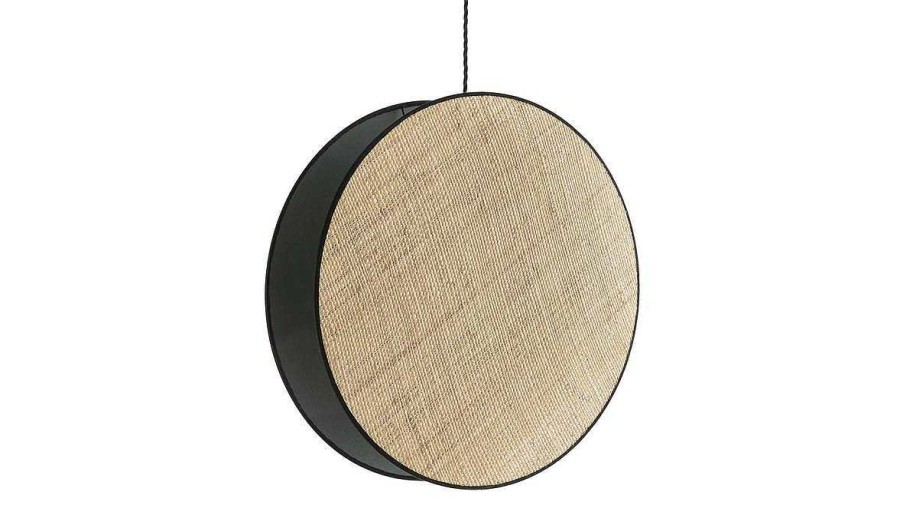 Luminaire Miliboo | Suspension Bi-Mati Re En Tissu Velours Bleu Paon Et Rabane Naturelle D49 Cm Verso