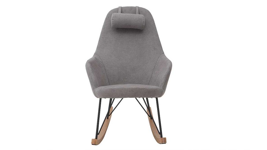 Canap & Fauteuil Miliboo Rocking Chair | Rocking Chair Scandinave En Tissu Effet Velours Gris, M Tal Noir Et Bois Clair Jhene