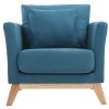 Canap & Fauteuil Miliboo Fauteuil Design | Fauteuil Scandinave D Houssable En Tissu Bleu Canard Et Bois Clair Oslo