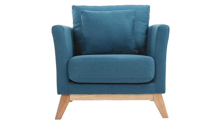 Canap & Fauteuil Miliboo Fauteuil Design | Fauteuil Scandinave D Houssable En Tissu Bleu Canard Et Bois Clair Oslo