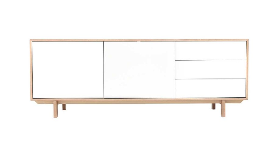 Rangement Miliboo | Buffet Scandinave Bois Et Blanc 2 Portes 3 Tiroirs L195Cm Sid