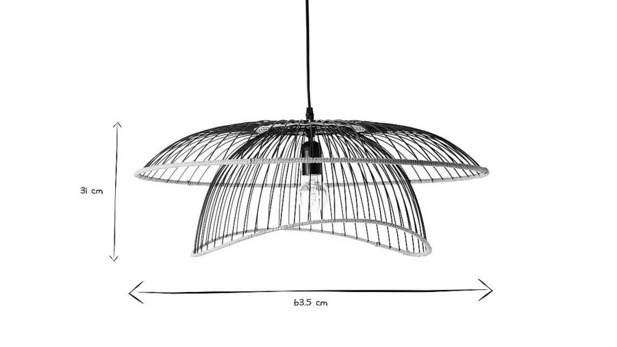 Luminaire Miliboo | Suspension En M Tal Noir Et Rotin Naturel D64 Cm Steam