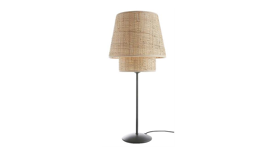 Luminaire Miliboo | Lampe Poser Design En Rabane Et M Tal Noir H52 Cm Jume