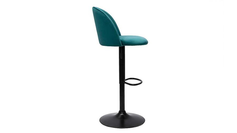 Chaise & Tabouret Miliboo Tabouret De Bar | Tabourets De Bar R Glables Velours Bleu P Trole Et M Tal Noir (Lot De 2) Celeste