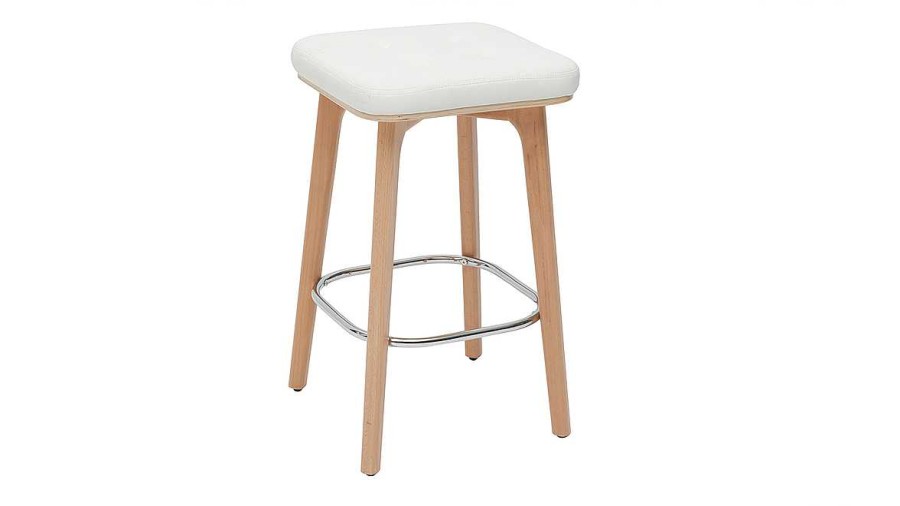 Chaise & Tabouret Miliboo Tabouret De Bar | Tabourets De Bar Blancs Et Bois Clair 65 Cm (Lot De 2) Gramma