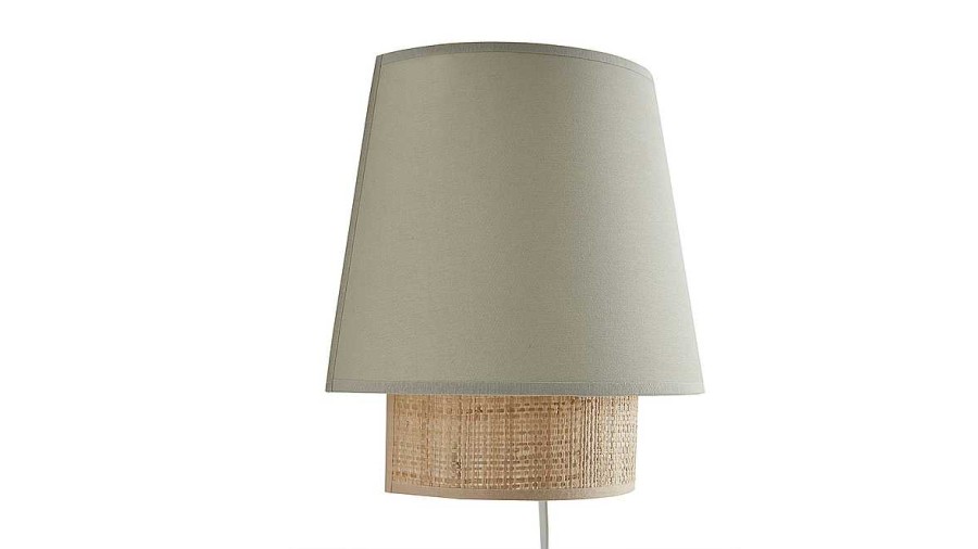 Luminaire Miliboo | Applique Murale Design En Coton Vert Sauge Et Rabane Naturelle H25 Cm Jume