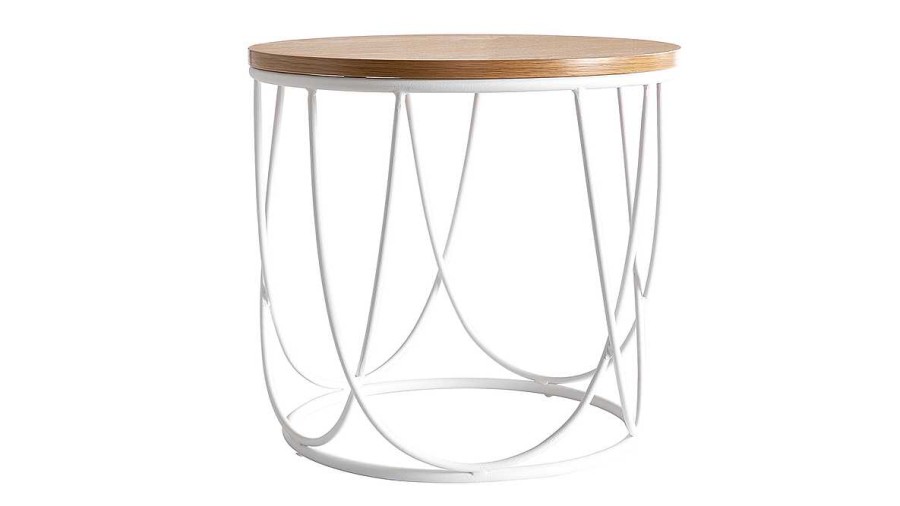 Table Miliboo | Table D'Appoint Ronde Bois Clair Ch Ne Et M Tal Blanc D32 Cm Lace