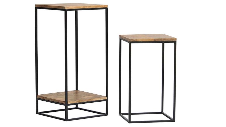 Table Miliboo | Sellettes Gigognes En Bois Manguier Massif Et M Tal Noir L34 Cm (Lot De 2) Iggy