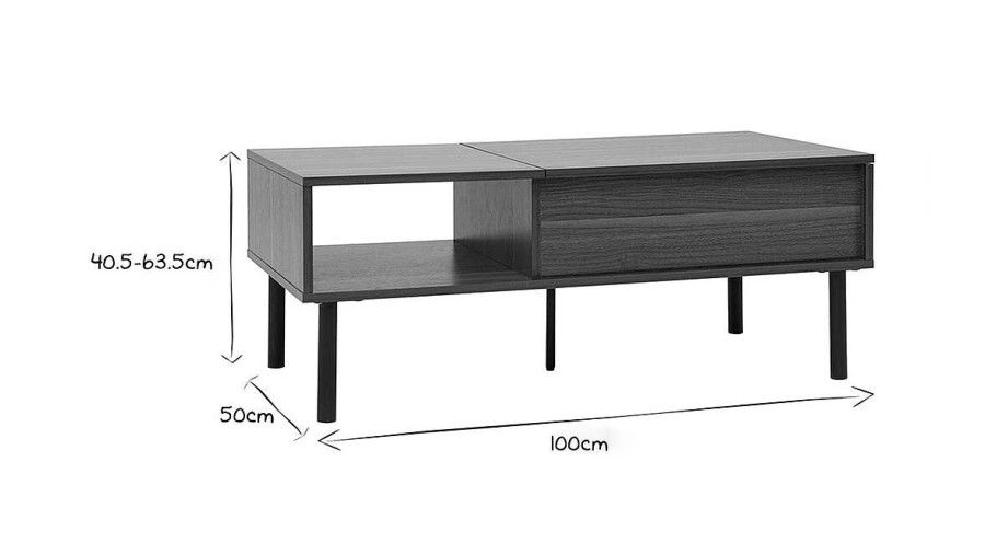 Table Miliboo | Table Basse Relevable Rectangulaire Bois Fonc Finition Noyer Et M Tal Noir L100 Cm Kane