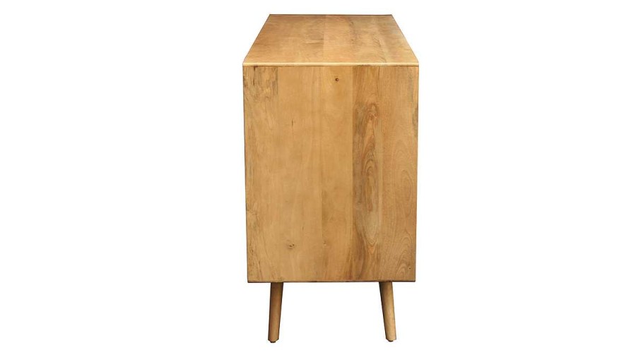 Rangement Miliboo | Buffet En Bois Manguier Massif Et Cannage Rotin 2 Portes Coulissantes L135 Cm Acange