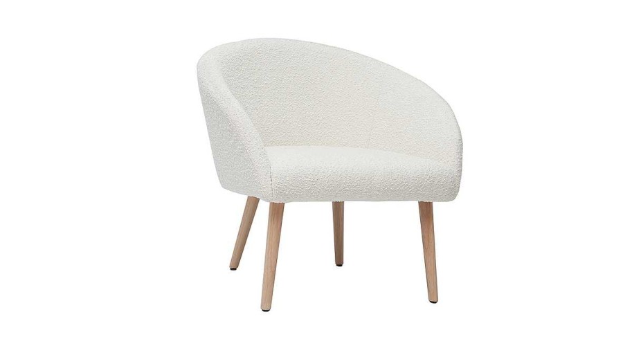 Canap & Fauteuil Miliboo Fauteuil Design | Fauteuil Scandinave En Tissu Effet Laine Boucl E Blanc Cass Et Bois Clair Olivia