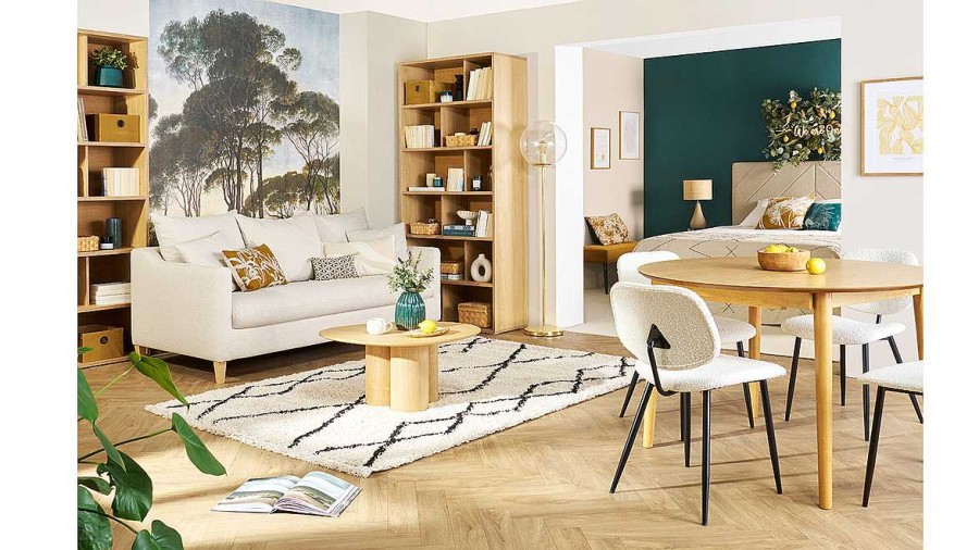 Canap & Fauteuil Miliboo Canap Convertible | Canap Convertible Scandinave 3 Places En Tissu Beige Et Bois Clair Louise