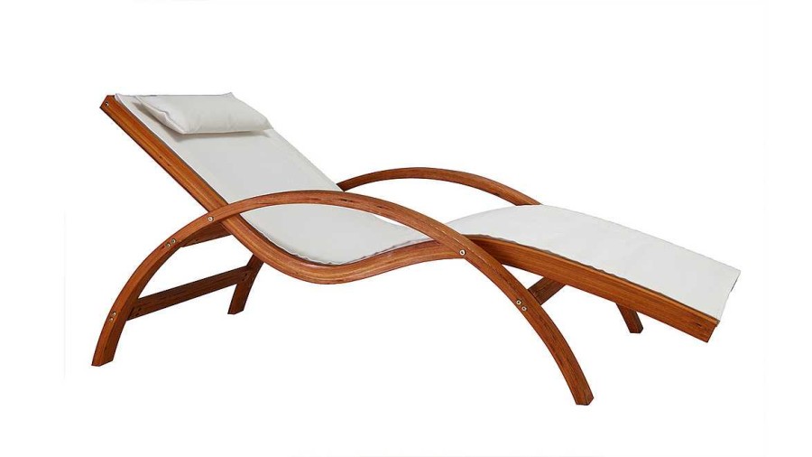 Jardin Miliboo | Chaise Longue Bain De Soleil Blanc Cass Et Bois Massif Biarritz