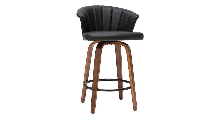 Chaise & Tabouret Miliboo Tabouret De Bar | Tabouret De Bar Design Pivotant Noir Et Bois Fonc H65Cm Albin