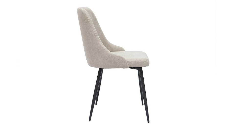 Chaise & Tabouret Miliboo Chaise Design | Chaises Design En Tissu Effet Velours Beige Naturel Et M Tal Noir (Lot De 2) Cult