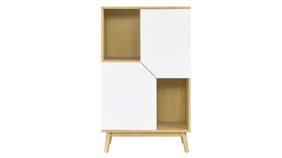 Rangement Miliboo | Buffet Haut Scandinave Bois Clair Et Blanc 2 Portes L70 Cm Talia