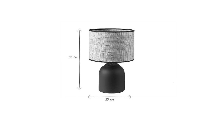 Luminaire Miliboo | Lampe Poser Noire En C Ramique Mate Et Abat-Jour En Raphia H35 Cm Rocha