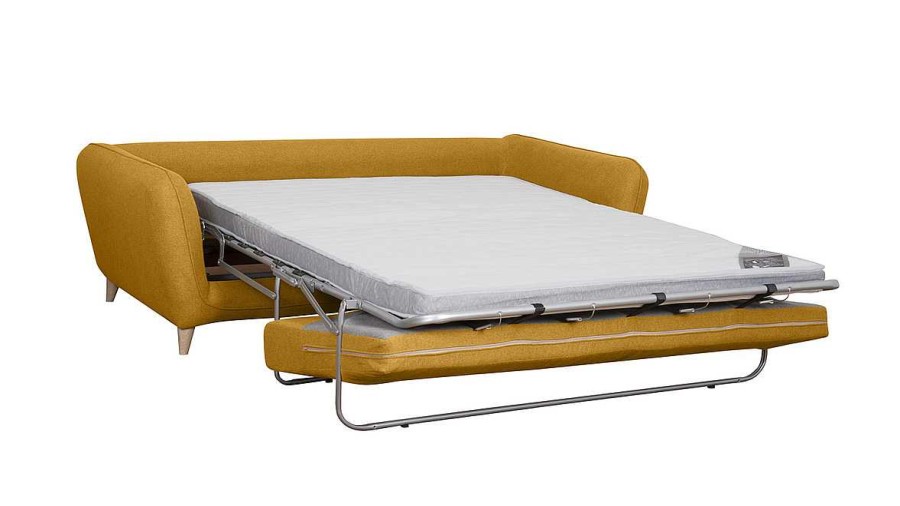 Canap & Fauteuil Miliboo Canap Convertible | Canap Convertible Scandinave 3 Places Jaune Cumin Avec Matelas 10 Cm Creep