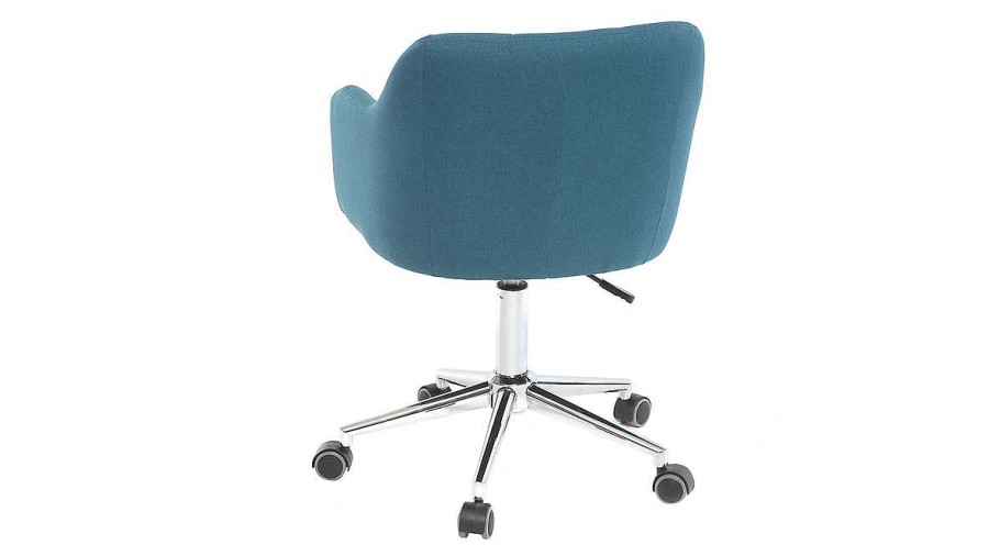 Chaise & Tabouret Miliboo | Chaise De Bureau Roulettes Capitonn E En Tissu Bleu Canard Et Acier Chrom Baltik