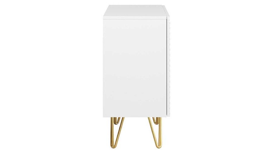 Rangement Miliboo | Buffet Design Grav Blanc Mat Et M Tal Dor 2 Portes L107 Cm Ozen