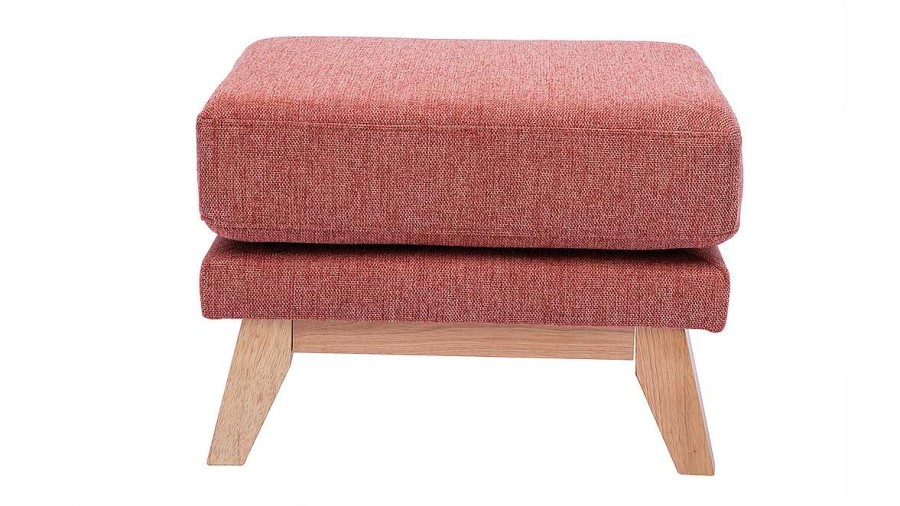 Canap & Fauteuil Miliboo | Pouf Repose-Pieds D Houssable Scandinave En Tissu Effet Velours Textur Terracotta Et Bois Clair Oslo