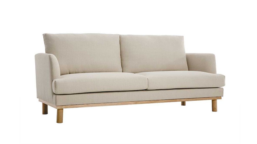 Canap & Fauteuil Miliboo Canap Design | Canap Scandinave 3 Places En Tissu Beige Et Bois Clair Hobart