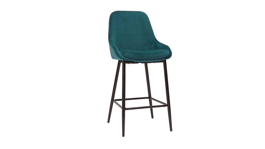 Chaise & Tabouret Miliboo Tabouret De Bar | Tabourets De Bar En Tissu Velours Bleu P Trole Et M Tal Noir H65 Cm (Lot De 2) Holo