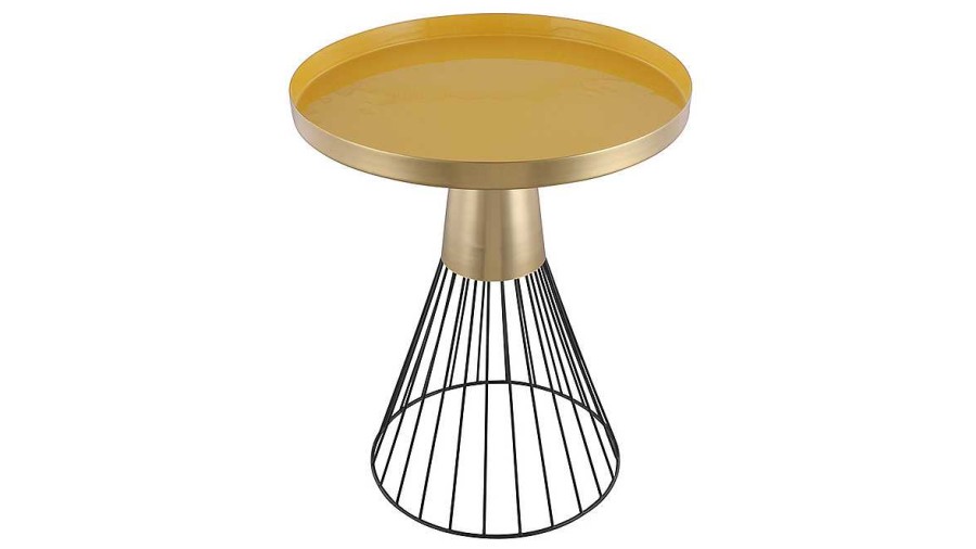 Table Miliboo | Table D'Appoint Ronde En Acier Laqu Moutarde Et Dor D41 Cm Spleen