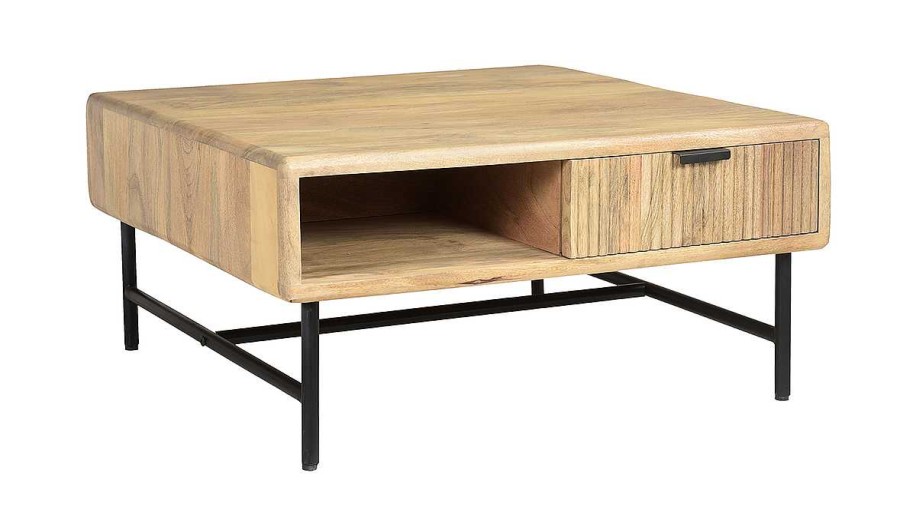 Table Miliboo | Table Basse Carr E Avec Rangements 2 Tiroirs Bois Clair Manguier Massif L80 Cm Morisson