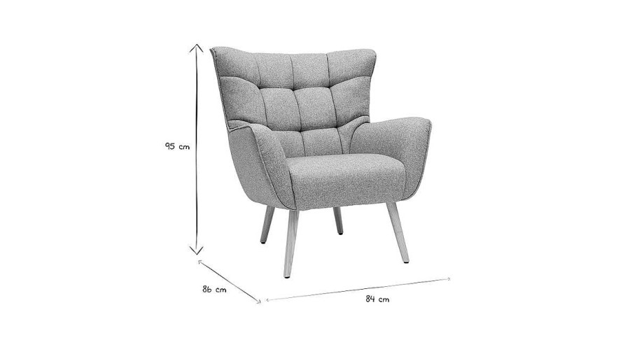 Canap & Fauteuil Miliboo Fauteuil Design | Fauteuil Scandinave En Tissu Gris Clair Et Bois Clair Avery