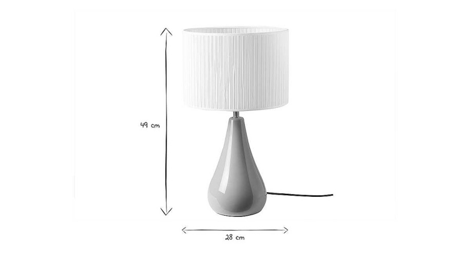 Luminaire Miliboo | Lampe Poser Taupe En C Ramique Brillante Et Abat-Jour En Tissu Pliss Blanc H49 Cm Troia