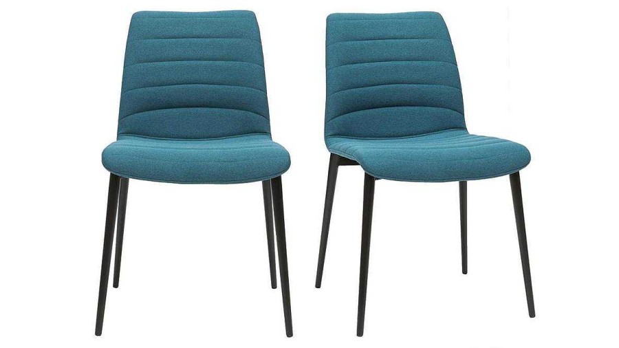 Chaise & Tabouret Miliboo Chaise Design | Chaises Design En Tissu Bleu Canard Et M Tal Noir (Lot De 2) Zadig