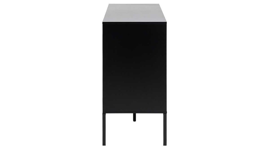 Rangement Miliboo | Buffet Bas Industriel Finition Bois Clair Et M Tal Noir 1 Porte 3 Tiroirs L120 Cm Tresca