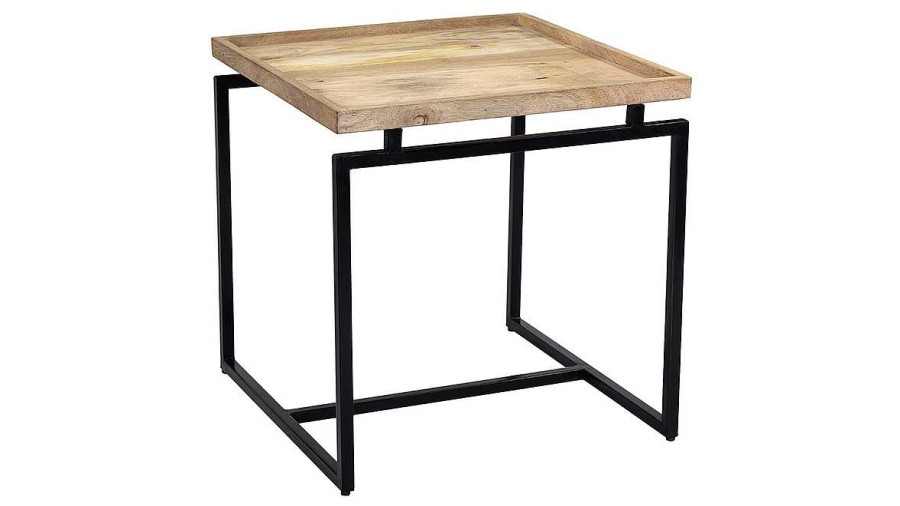 Table Miliboo | Table D'Appoint Carr E Bois Manguier Massif Et M Tal Noir L55 Cm Frame