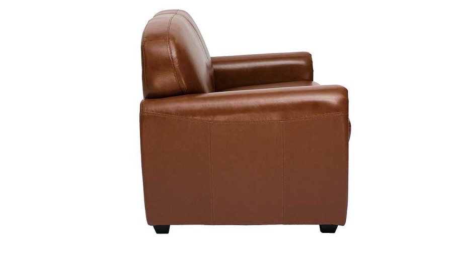 Canap & Fauteuil Miliboo Canap Cuir | Canap Cuir Vintage 2 Places Marron Et Bois Noir Club