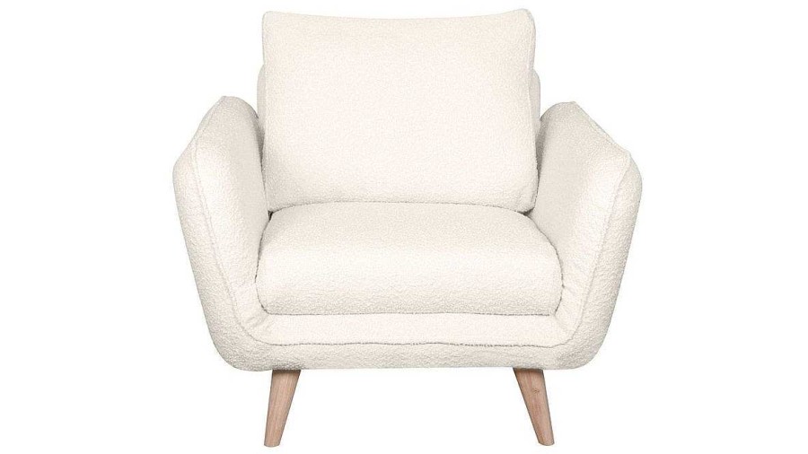 Canap & Fauteuil Miliboo Fauteuil Design | Fauteuil Scandinave En Tissu Effet Laine Boucl E Blanc Cass Et Bois Clair Creep