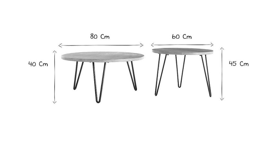 Table Miliboo | Tables Basses Gigognes Rondes Bois Manguier Massif Et M Tal Noir (Lot De 2) Vibes