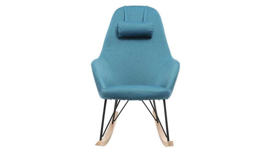 Canap & Fauteuil Miliboo Rocking Chair | Rocking Chair Scandinave En Tissu Bleu Canard, M Tal Noir Et Bois Clair Jhene