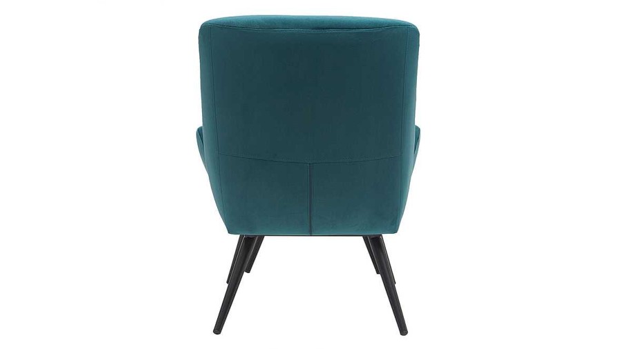 Canap & Fauteuil Miliboo Fauteuil Design | Fauteuil Et Repose-Pieds Design En Tissu Velours Bleu P Trole Et M Tal Noir Zoe