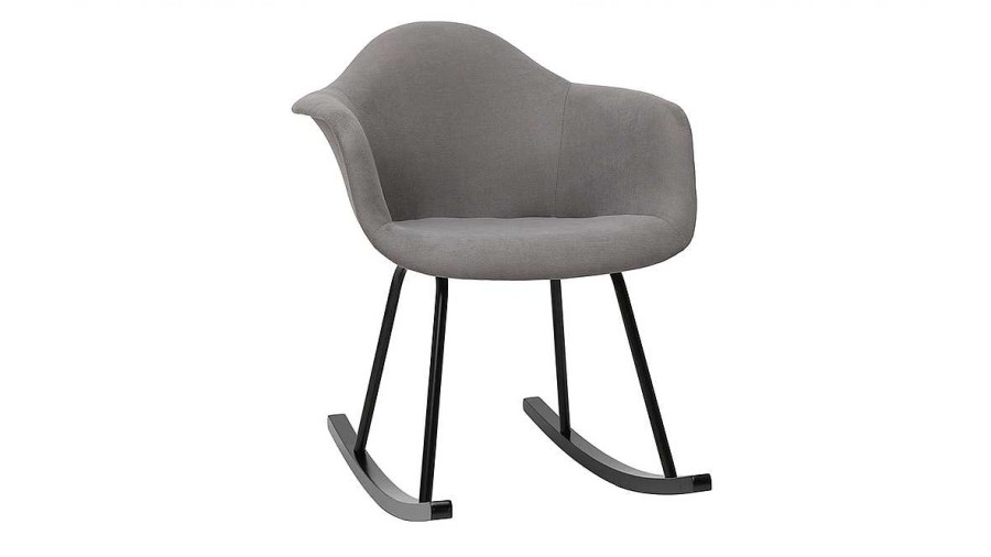 Canap & Fauteuil Miliboo Rocking Chair | Rocking Chair Design En Tissu Effet Velours Gris Et M Tal Noir Mambo