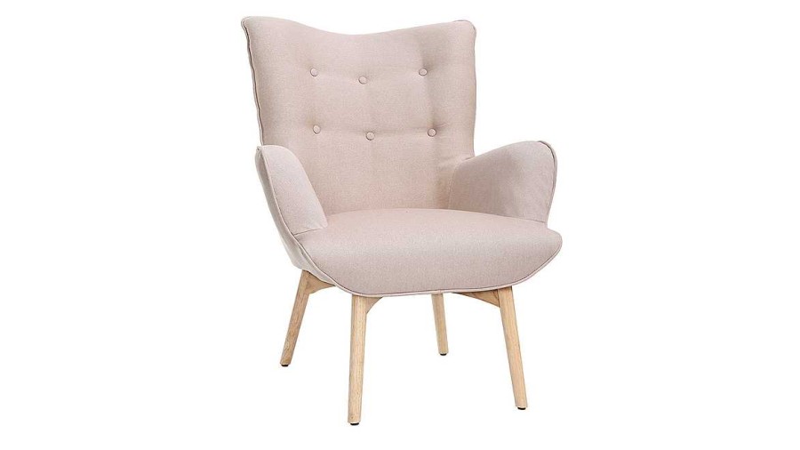 Canap & Fauteuil Miliboo Fauteuil Design | Fauteuil Avec Repose-Pieds Scandinave En Tissu Rose Poudr Et Bois Clair Bristol