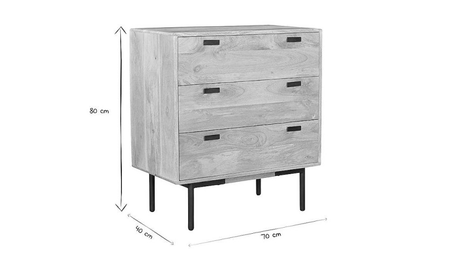 Rangement Miliboo | Commode En Bois Manguier Massif Et M Tal Noir 3 Tiroirs L70 Cm Jude