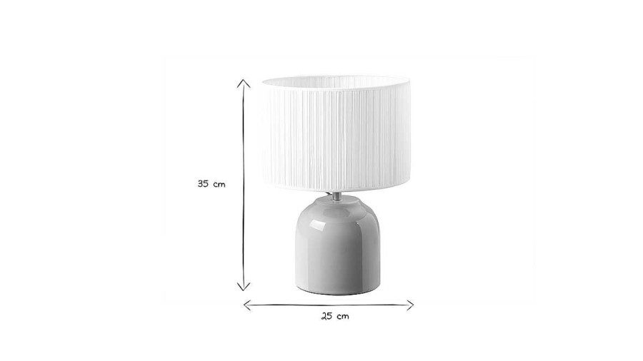 Luminaire Miliboo | Lampe Poser Taupe En C Ramique Brillante Et Abat-Jour En Tissu Pliss Blanc H35 Cm Piega